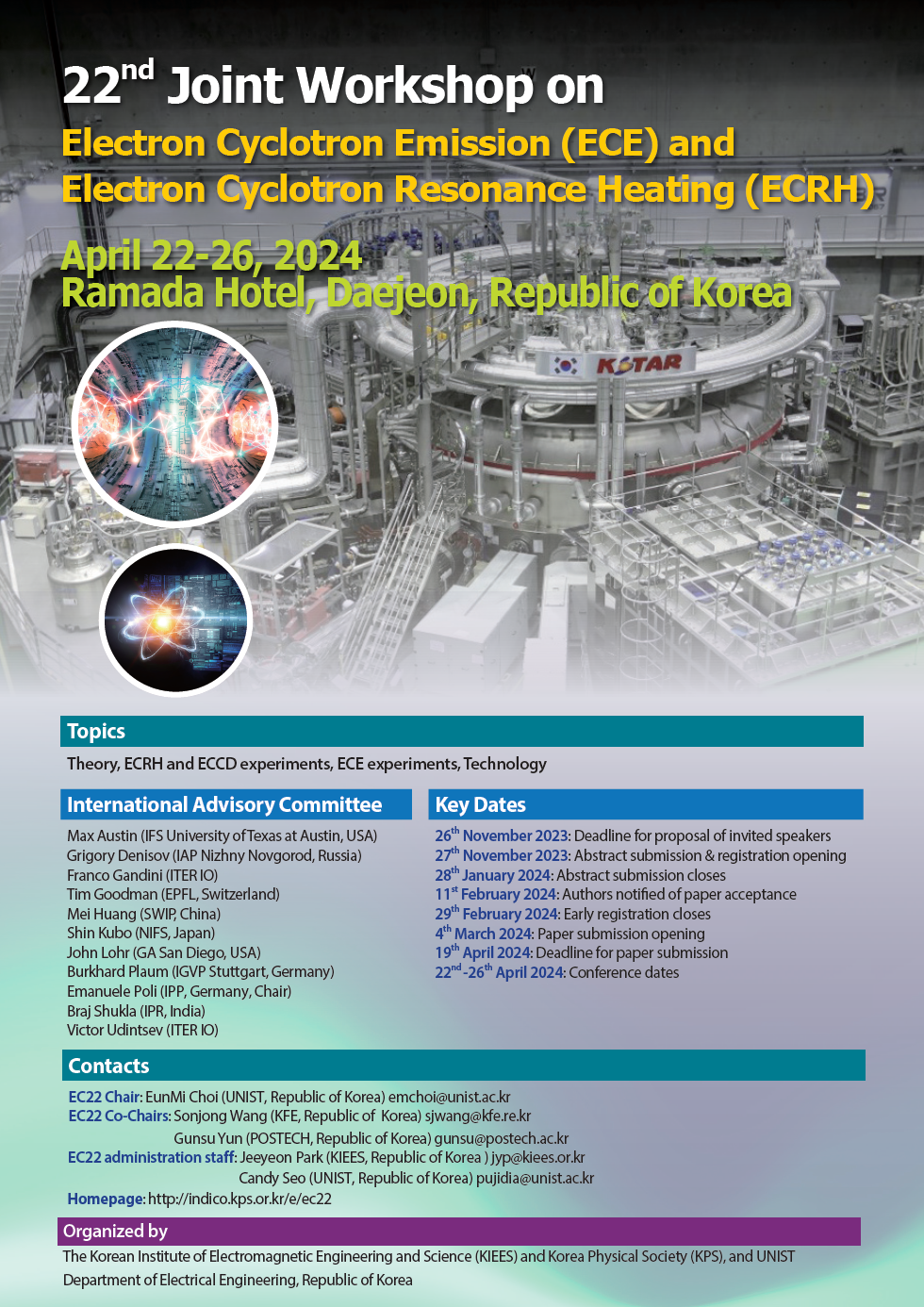 22nd joint workshop on electron cyclotron emission (ECE) and